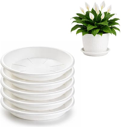 Plasticforte plantenpot onder schotel / opvang schaal - 5x - wit - dia 24 cm - Kunststof - voor een pot met dia 30/35 cm