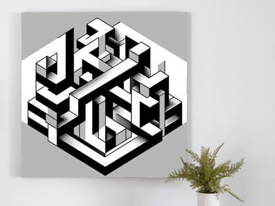 Abstract escher schilderij | Escher's abstracte wereld: een innerlijke reis door geometrische kunst | Kunst - 60x60 centimeter op Dibond | Foto op Dibond