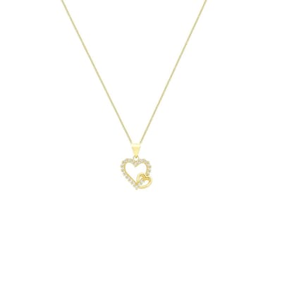 Lucardi Dames 9 Karaat ketting met hanger harten met zirkonia - Ketting - 9 Karaat - Goudkleurig - 46 cm