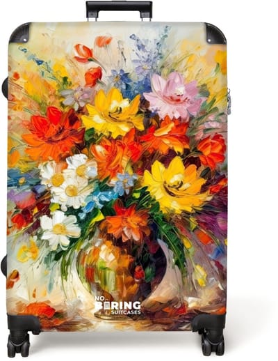 NoBoringSuitcases.com® - Koffer groot - Reiskoffer lichtgewicht - Bloemen - Kleurrijk - Olieverf - Bloempot - Rolkoffer met 4 wielen - Grote trolley XL - 98 liter bagage
