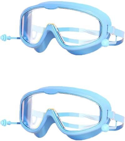 2-stuks Zwembril voor kinderen met groot frame - Waterdicht en condensvrij - HD-zwembril voor kinderen - Voor kinderen van 3 tot 16 jaar - Geïntegreerde oordopjes - Unisex - Geschikt om mee te zwemmen - Blauw