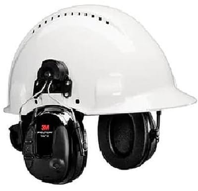 Gehoorbeschermende headset met helmbevestiging, niveau-afhankelijke functie, zwart