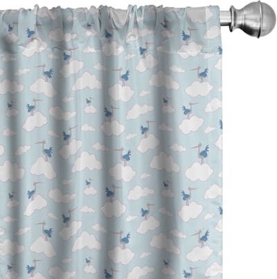 ABAKUHAUS – Kindergordijnenset 2x75x225 cm – Wolken en ooievaars – Babyblauw