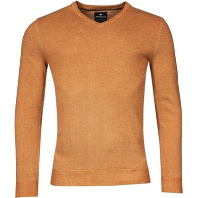 Baileys Trui V-Neck Cotton 2-Tone Jacquard Ochre Melange / male
