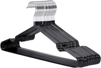Famanu – 25x premium rubberen gecoate metalen hangers - zwaar werk berekend - ruimtebesparende organizer kledinghangers voor kasten kapstok rails dun en antislip chroom en zwart (1)