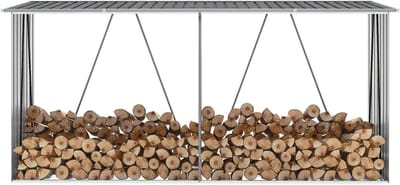 Tuin Opslag Schuur - Houtopslag Buiten - Brandhout Opslaan - Gegalvaniseerd Staal - 330x84x152 cm - Grijs