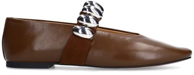 Sacha - Dames - Bruine leren ballerina's met zilverkleurige studs - Maat 36