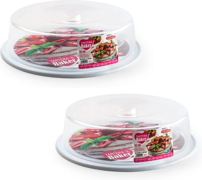 PlasticForte Taart bewaardoos - 2x stuks - rond - wit - D32 x H9,5 cm - taarten bewaarbak