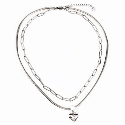 Dottilove 2 Laags Ketting Dames - Witgoudkleurig Verguld RVS - Paperclip Ketting - Slang Ketting