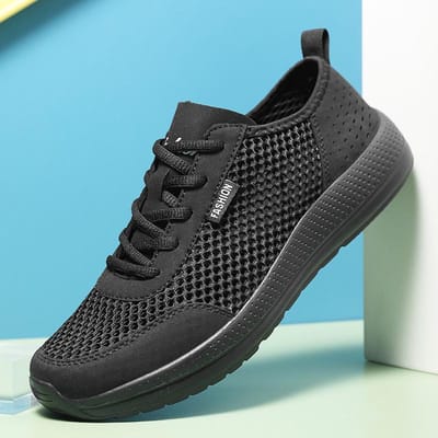 Heren Zachte Sportschoenen Ademende Mode Mesh Hardloopschoenen Comfortabele Mannen Hoge Kwaliteit Outdoor Lichtgewicht Sneakers voor Heren 39 zwart