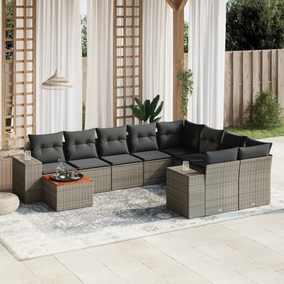 vidaXL - 10-delige - Loungeset - met - kussens - poly - rattan - grijs