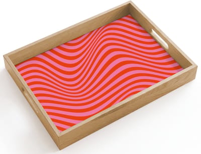 Dienblad hout 40x30 cm - Schootdienblad - Golvend patroon - Rood - Roze - Lijnen - Borrelplank rechthoek - Plateau dienbladen