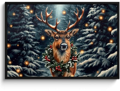 Poster in lijst - Fotolijst 120x80 cm - Posters - Kerst - Magie - Bos - Kleurrijk - Posterlijst zwart - Decoratie - Wanddecoratie woonkamer - Muurdecoratie slaapkamer - Kerstversiering - Kerstdecoratie voor binnen - Kerstmis
