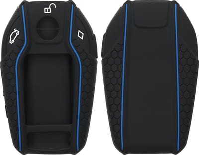kwmobile autosleutel hoesje geschikt voor BMW Display Key autosleutel hoes - Siliconen autosleutel behuizing - Auto sleutel case met honingraat - Sleuteletui in zwart / blauw