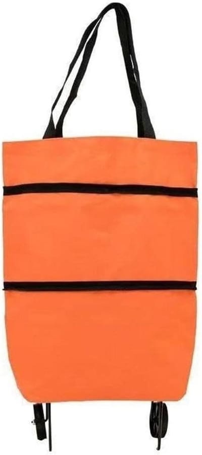 Boodschappentas met wieltjes, draagbare, opvouwbare winkelwagen met wielen, lichte winkelwagen (oranje)