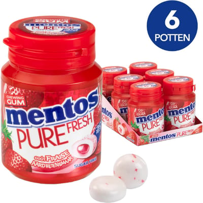 Mentos Gum | Pure Fresh | Strawberry 30 | 6 stuks | 6 x 60 gram (30 stuks)