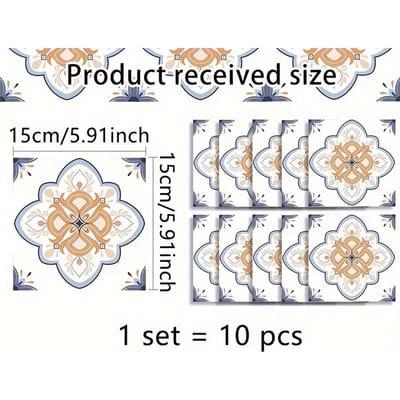 1set/10stuks Retro Bloemen Tegelpatroon Tegelstickers, Huisrenovatie Verbouwing Keuken Oliebestendig Badkamer Waterdicht Decoratieve Muurstickers Pack of 10