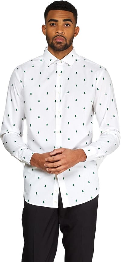 OppoSuits Christmas Trees - Heren Kerst Overhemd - Kerst Shirt Met Kerstboom print - Wit - Maat XS