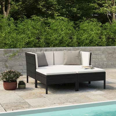 vidaXL - 4-delige - Loungeset - met - kussens - poly - rattan - zwart