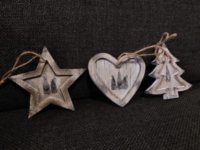 Houten Kersthangers - Set van 3 | Kerstboomdecoratie - Kersthangers Steen-look- Driedelige Kersthanger Set