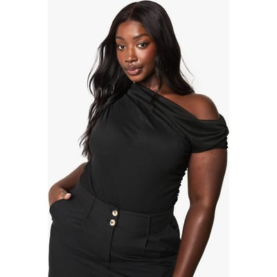 boohoo Dames PLUS MESH OVERLAY GERAFELDE BODYSUIT | Zwart | Maat: 56