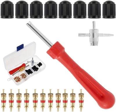 4-in-1 Ventiel Gereedschap Set met Sleutel en Trekker, Inclusief 20 Ventieldoppen voor Auto, Motor en Fiets