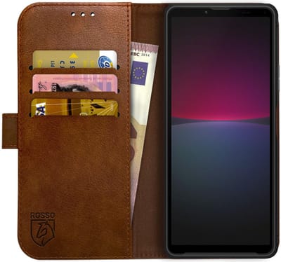 Rosso Element Book Case Wallet Hoesje Geschikt voor Sony Xperia 10 IV | Portemonnee | 3 Pasjes | Magneetsluiting | Stand Functie | Bruin
