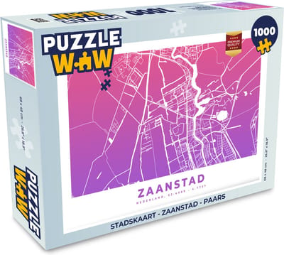 Puzzel Stadskaart - Zaanstad - Paars - Legpuzzel - Puzzel 1000 stukjes volwassenen - Plattegrond
