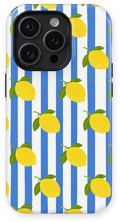 DripCase Hoesje geschikt voor iPhone 14 Pro | Happy Stripes Motief | Magnetisch Opladen | 2-in-1 Ontwerp | Vrolijke Backcover geschikt voor iPhone 14 Pro Limoncello Blue