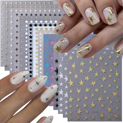 Dailygoods- Nagelstickers 14 Bladen - 3D Sterrenstickers - Zelfklevend - Nageldesign - Klassieke Kleuren - Geschikt voor Vingernagels/Tenen - Nagelkunst