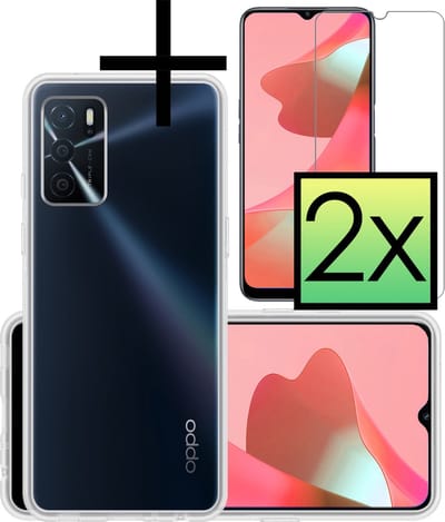 Hoesje - Met 2x Screenprotector - Geschikt voor OPPO A16 - Sterk & Shockproof - Back Cover - Siliconen Case - Telefoon Hoes - Transparant