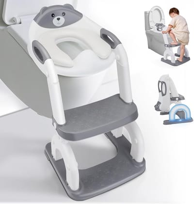 Kindertoiletbril met Traptreden en Handvatten - In hoogte Verstelbaar en Opvouwbaar