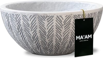 MA'AM Pottery Ivy plantenschaal - D27 - Wit - Trendy Visgraat Decoratieschaal - Vorstbestendig - Afwateringsgat