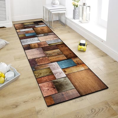 Famanu – Tapijtloper voor Hal - Vloerkleed - Keukenloper - Keukenteppich - Antislip - Wasbaar - Bedprelaag voor Hal - Waskeuken - Houtnerving