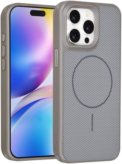 Carbon Fiber Backcover Geschikt voor: iPhone 15 Pro Max – AntiShock Schokbestendig – Krasbestendig – Slank & Stijlvol Ontwerp – Premium Bescherming - Grijs