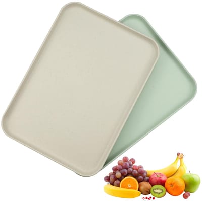 Dailygoods - 2 Stuks Klein Rechthoekig Dienblad Keukendienbladen Snel Restauratie Koffie Dienbladen Herbruikbaar Antislip Theedienblad Gebroken Wit Lichtgroen voor Woonkamer