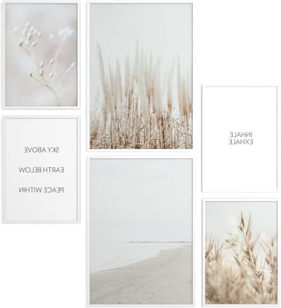Pampas Poster Set - Woonkamer Posters - Decoratie - Set van 6 - 2x A3 4x A4 - Wit