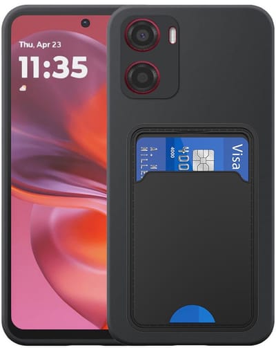 Geschikt voor Motorola Moto G05 / E15 Telefoonhoesje met TPU Pasjeshouder - Flexible Back Cover Case Siliconen TPU with Cardslot - Zwart - Smartphonica geschikt voor Motorola Moto G05