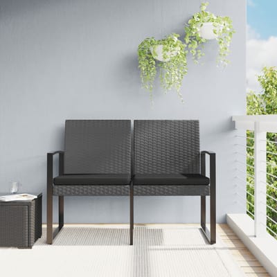 vidaXL - Tuinbank - 2-zits - met - kussens - polypropeen - rattan - donkergrijs