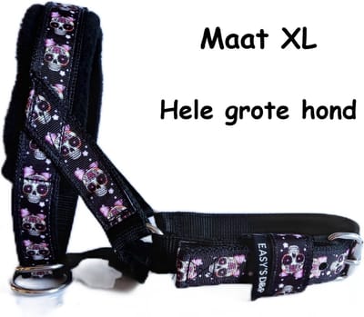 Hoofdhalster hond - Anti trek - Zwart - Gevoerd - Maat XL - Skull - Antitrek hoofdhalster hond - Hoofdhalster hond - Antitrek hond - Trainingshalsband