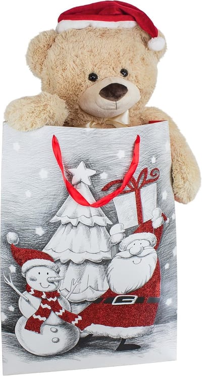 BRUBAKER XXL Teddy met kerstmuts - 100 cm groot in een geschenktas met kerstmotieven
