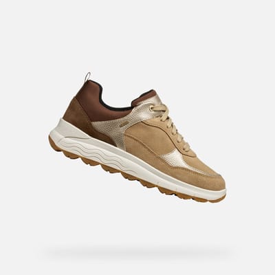 GEOX SPHERICA 4X4 ABX DAMES Sneakers - DONKERBEIGE/LICHTGOUD - Maat 37