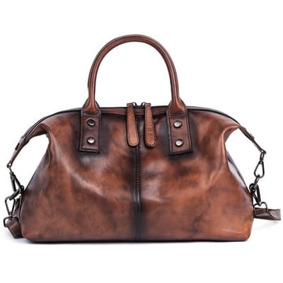 WTEMPO Retro Damestas Echt Leer Dame Handtas Natuurlijk Zacht Koeienhuid Handgeschilderde Schoudertassen Met Grote Capaciteit 38*15*24cm koffie