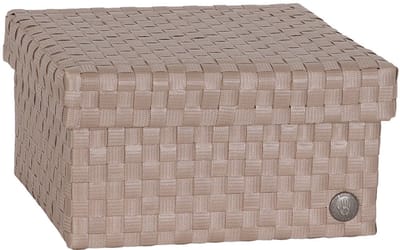 Opbergbox lichtbruin/caffé latte met deksel – stevige kunststof mand – decoratieve opbergdoos voor woonkamer, slaapkamer en kantoor - Handed By Cube Basket large
