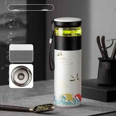 500ML Roestvrijstalen Thermosfles Met Deksel Draagbare Vacuümflessen Roodkruinkraan Patroon Koffie Thee Waterfles 500ML