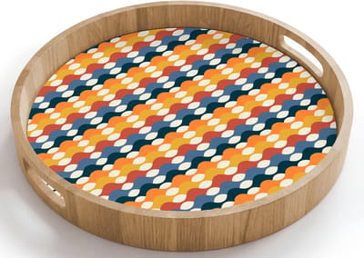 Dienblad rond 40x40 cm - Schootdienblad hout - Retro - Disco - Golven - Borrelplank rechthoek - Plateau houten dienbladen