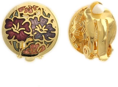 Behave Dames clip oorbellen goud-kleur met bloemen
