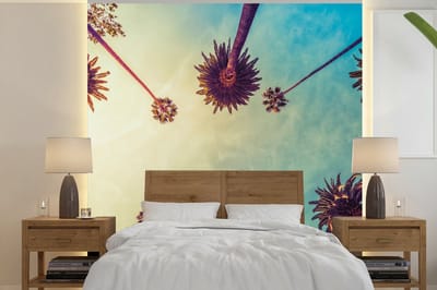 Behang - Fotobehang Palmboom - Lucht - Bomen - Zomer - Tropisch - Breedte 300 cm x hoogte 300 cm