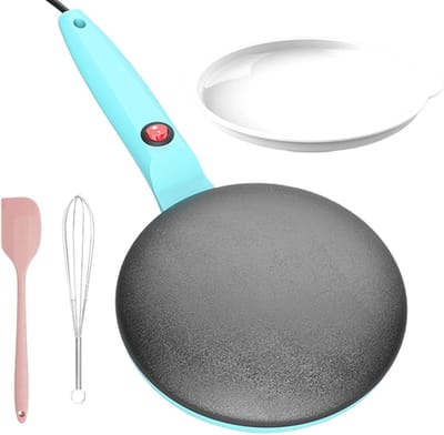 Elektrische Pannenkoekenmaker - Pannenkoekenpan Apparaat - Snel Pannenkoeken Bakken - Automatische Temperatuurregeling - 20 cm Diameter - Blauw