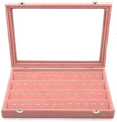Juwelendoos Velvet - Opbergdoos Sieraden - Sieraden Organiseren - Met Glazen Deksel - 35 x 24 cm - Roze